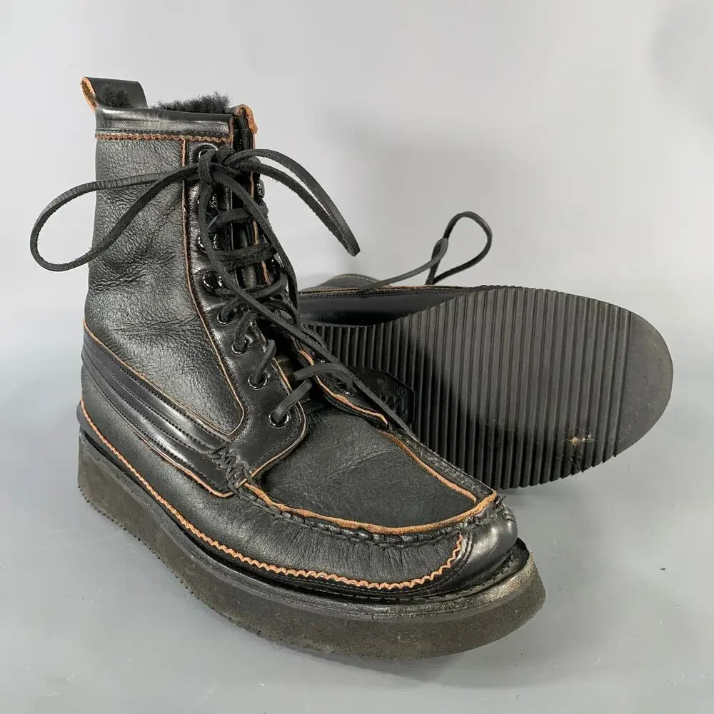 YUKETEN Size 9 Black Brown Leather Lace Up Boots